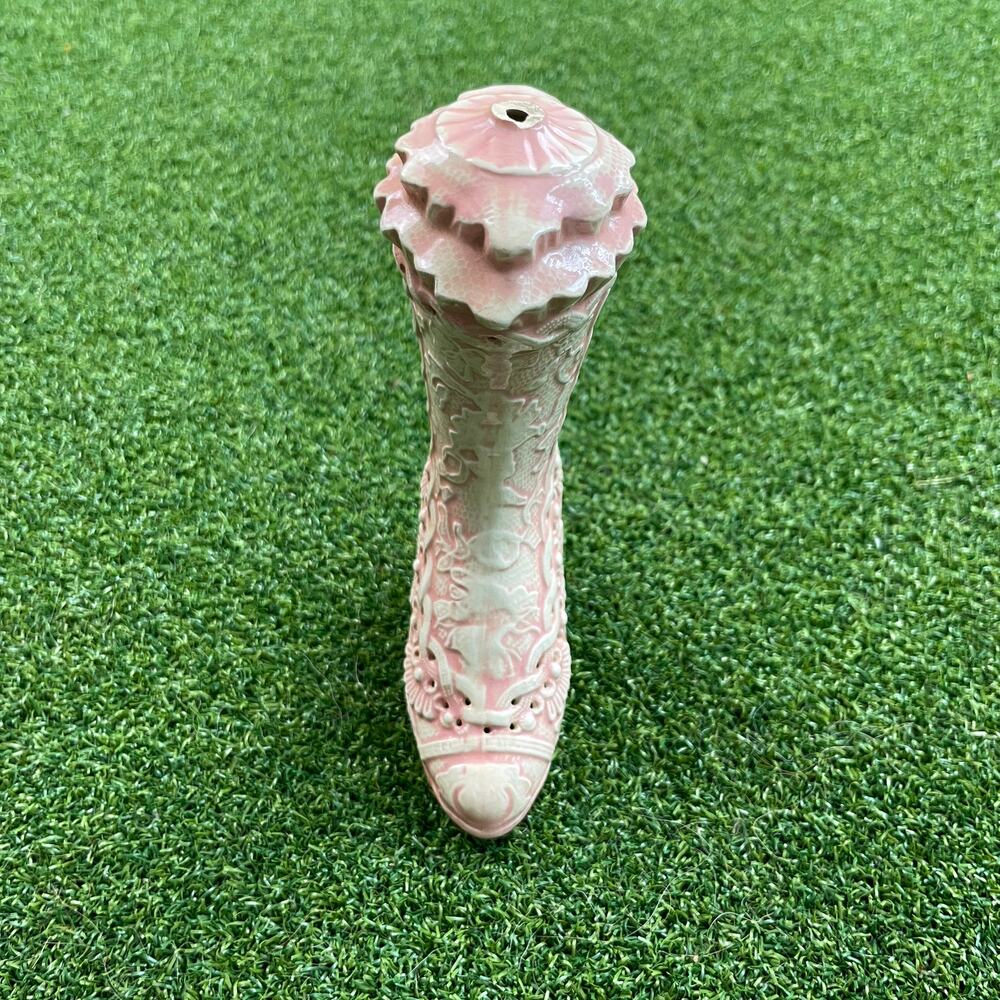 Vintage 90s Avon Victorian Boot Pomander Potpourri Container Pink No Lid